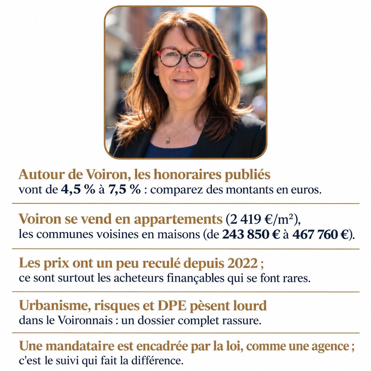 Infographie : mandataire ou agence immobilière à Voiron — honoraires, prix et suivi
